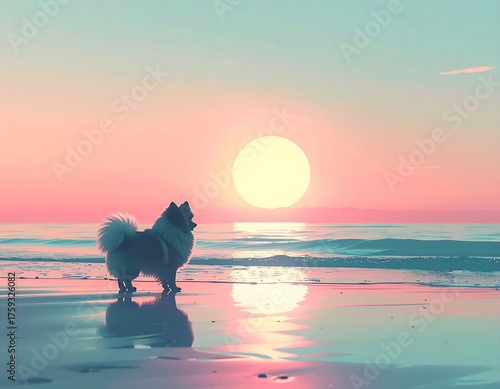 Cute Dog Silhouette by the Sea in Warm Evening Light