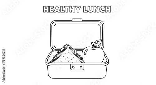Child's Lunchbox with Sandwich and Apple Healthy Eating Educational Coloring Sheet