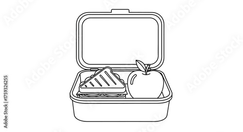 Child's Lunchbox with Sandwich and Apple Healthy Eating Educational Coloring Sheet