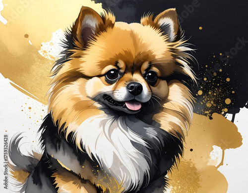 Cute Long-Haired Chihuahua in Modern Gold Ink Style
