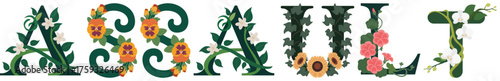 ASSAULT, Floral Typography Alphabet Vector Design