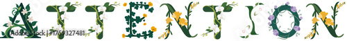 ATTENTION, Decorative Floral Alphabet Vector Art