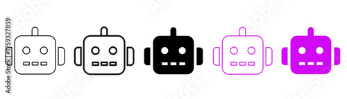 Set of minimalist robot head icons with transparent background, depicting technology, innovation, and virtual assistance symbols, vector illustration.