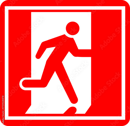 Emergency Exit Icon. Vector illustration of running man and exit door sign. Escape and evacuation symbol. Various exit sign isolated white background.Evacuation and relocation of people to safety.