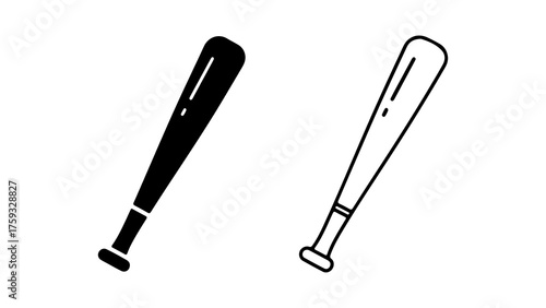 Baseball bats with outline and solid fill with transparent background