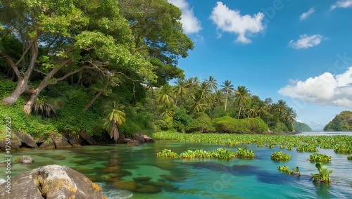 Scenic Green Island Lake and Ocean Nature Landscape.mp4