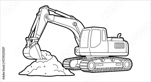 High Quality Line Art Big Yellow Construction Truck Digging Dirt Kids Coloring Page