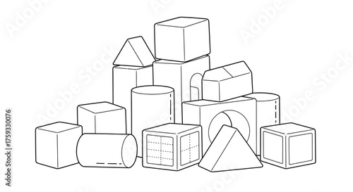 Preschool Playtime Coloring Sheet with Colorful Building Blocks Ready to Stack