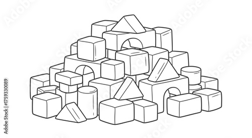 Colorful Building Blocks Ready for Preschool Playtime Educational Coloring Sheet