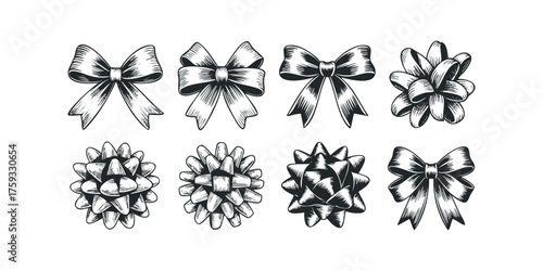 Set of Hand-Drawn Gift Bows and Ribbons
