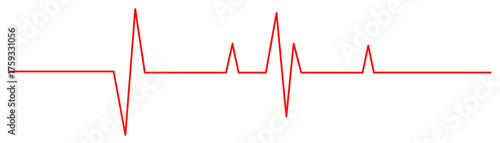 Red heartbeat line icon with transparent background, depicting an electrocardiogram pulse, vital sign monitor display, and health progress graph, vector illustration