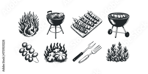 Collection of Sketchy Grill and Barbecue Elements