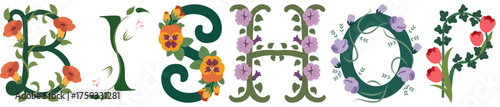 BISHOP, Floral Alphabet Vector Illustration Art