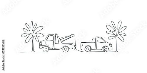 Tow truck assisting a pickup truck with a cable