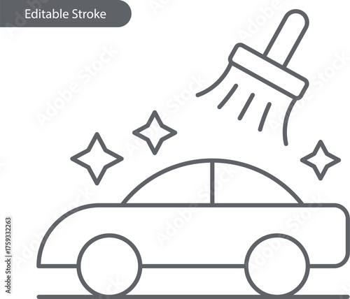 Car Cleaning Line Icon, Isolated Vector on Transparent Background, Editable Stroke