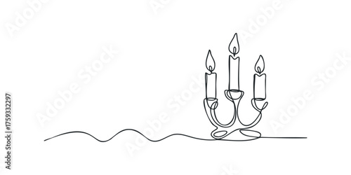 Candlestick with three burning candles line drawing