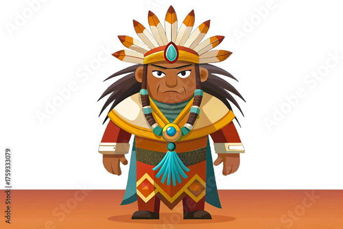 Plains Native American man vector in full ceremonial regalia with feather headdress, leather clothing, and traditional tribal decoration