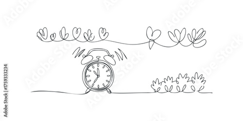 Alarm clock ringing with stylized floral elements