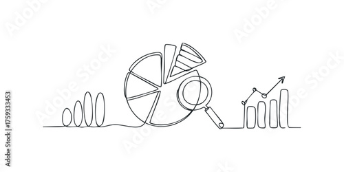 Graph analysis with magnifying glass and growth chart