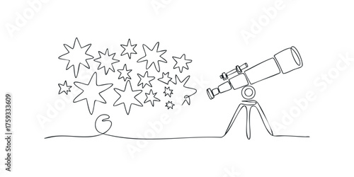 Line drawing telescope observing stars