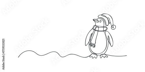Penguin wearing a winter hat and scarf
