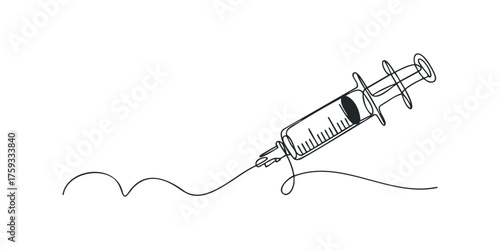 Minimalist Syringe Outline with Wavy Line