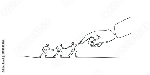 Teamwork leads to progress with large guiding hand