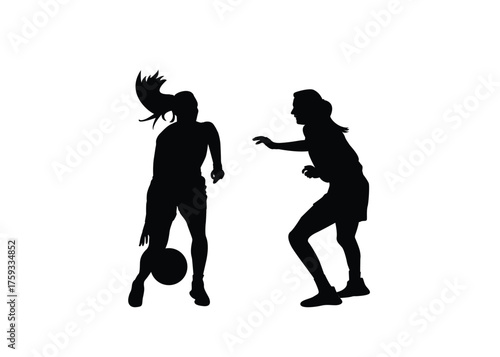 Silhouette of female basketball player. Isolated background. Vector illustration.