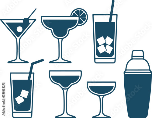 Vector art of assorted alcoholic and nonalcoholic drink icons