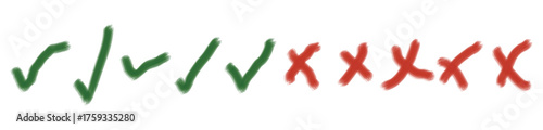Green Check and Red Cross Hand Drawn Marks for Correct and Wrong Symbol Design