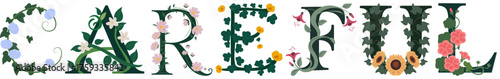 CAREFUL, Artistic Botanical Alphabet Vector Art