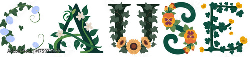CAUSE, Classic Floral Alphabet Art Vector