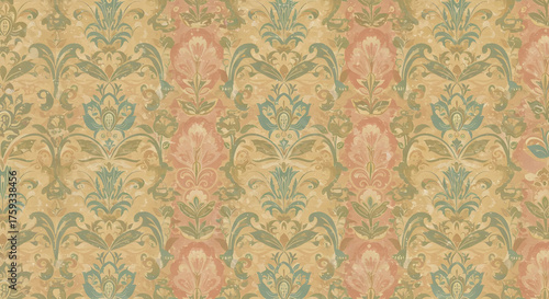 Classic pattern design in green and gold with fine details, perfect for a luxury background or traditional theme.