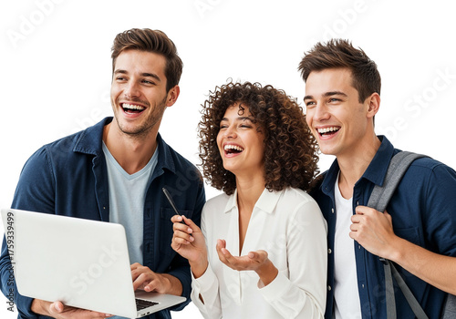 Group of Smiling Students Collaborating Together