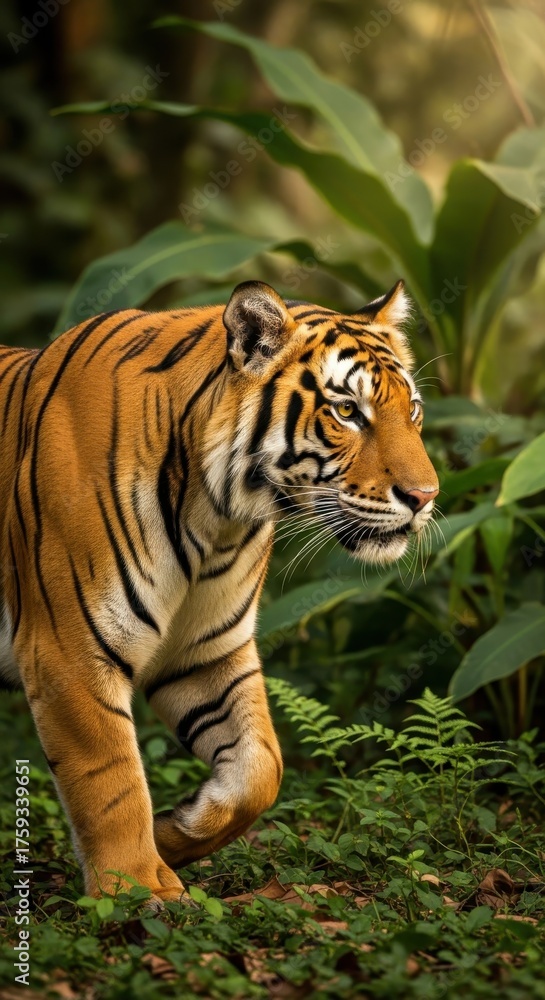 Fototapeta premium Majestic tiger walking in the wilderness, a stunning display of nature