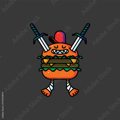 Funny Burger with Two Swords.eps