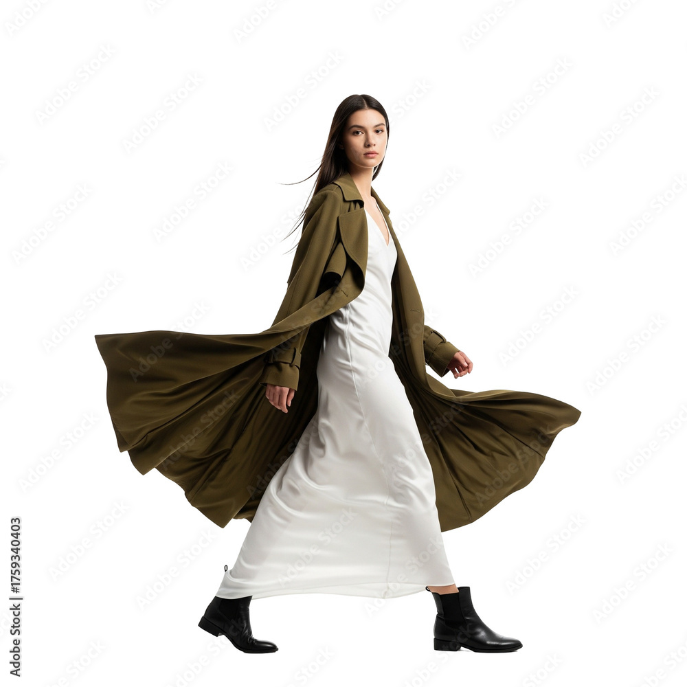 Naklejka premium Stylish Woman in Flowing Trench Coat