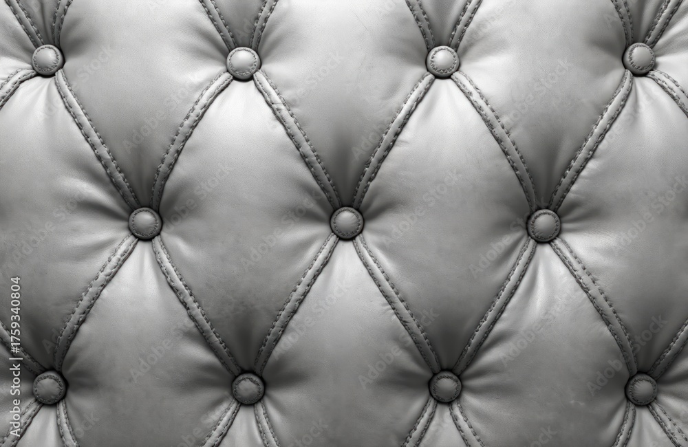 Obraz premium Light grey tufted leather surface with round buttons. Diamond quilted pattern creates elegant textural background. Classic upholstery material ideal for luxury furniture, headboards, walls.