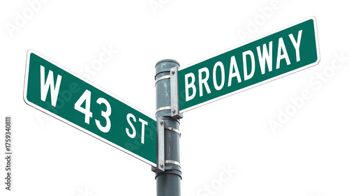 Iconic New York street signs W 43rd Street and Broadway intersection