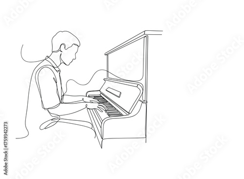 Sketch of a man playing a grand piano with a minimalist artistic style