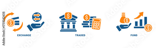 ETF icon set vector concept with icon of Exchange, Traded, Funds 