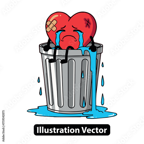 A Sad Heart in the Trash Emotional Distress Symbolized in a Vector Illustration