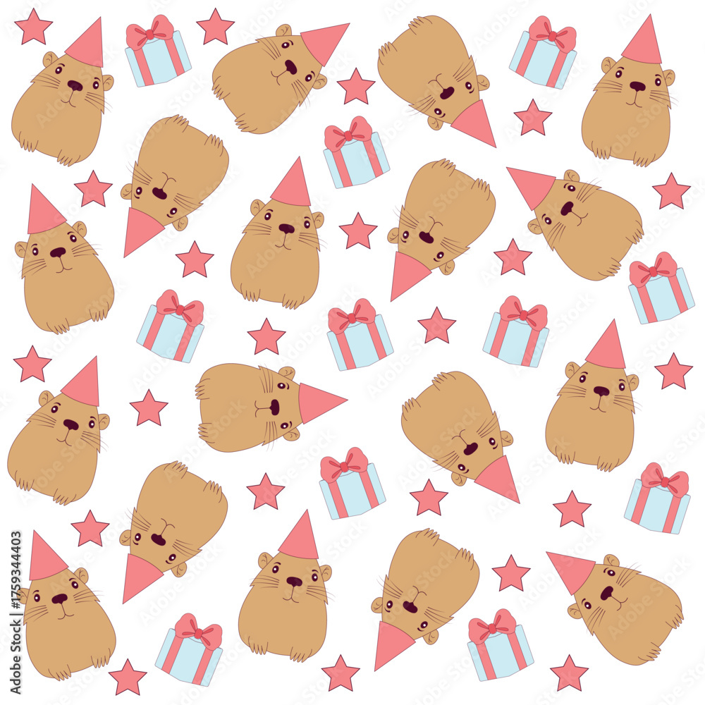 Fototapeta premium Seamless pattern with birthday capybara.