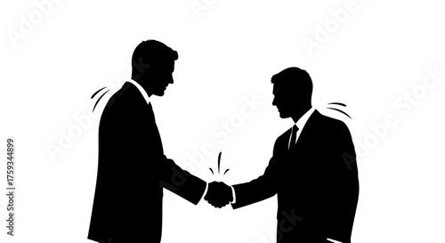 Two men in silhouette shaking hands with sparks indicating a strong connection