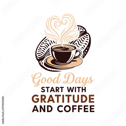 Coffee cup with heart steam and bean saucer