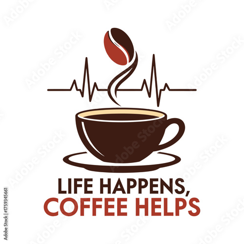 Coffee cup with heartbeat and bean saucer