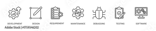 Agile Line Icon Set For Web Banner. Vector Illustration Concept With Some Icons. Designed In Line Style
