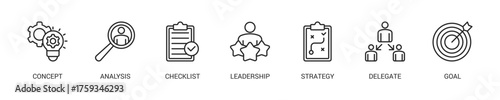 Planning Line Icon Set For Web Banner. Vector Illustration Concept With Some Icons. Designed In Line Style