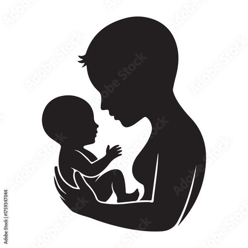 Silhouette of a fetus in a womb isolated on white background  Silhouette of a human fetus in profile isolated on white background