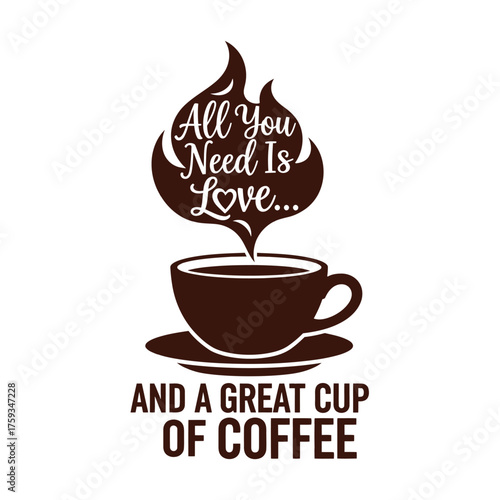 Coffee cup with steam and text saucer